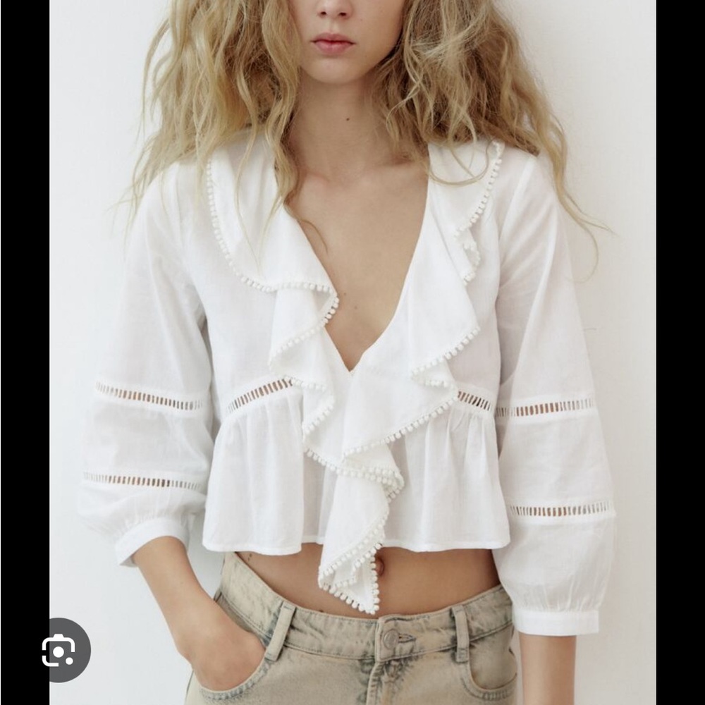 BNWT ZARA OFF WHITE RUFFLED CARDIGAN BLOUSE TOP